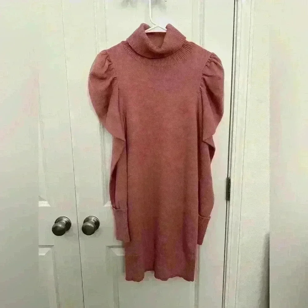 Tularosa Revolve Marsha Sweater Puff Sleeve Mini Dress Pink Size M - Picture 2 of 6